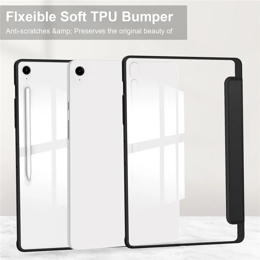 For Samsung Galaxy Tab S10 FE+ Case Clear Acrylic Leather Tablet Cover Support Auto Sleep  /  Wake - Black - 7