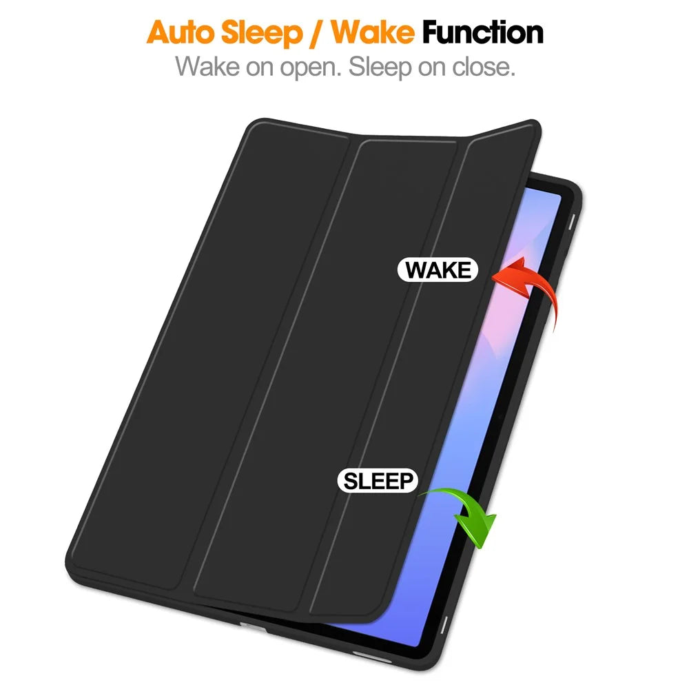 For Samsung Galaxy Tab S10 FE+ Case Trifold Stand Solid Color Leather Tablet Cover with Pen Slot - Black - 5