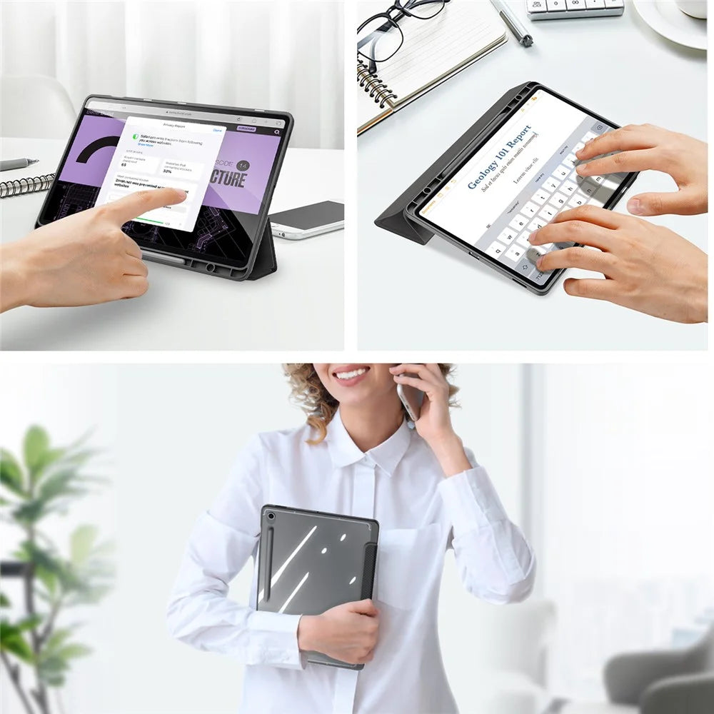 DUX DUCIS For Samsung Galaxy Tab S10 FE+ Case  TOBY Series Tri-fold Stand PU Leather Tablet Cover - Black - 7