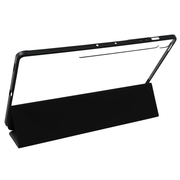 For Samsung Galaxy Tab S10 FE+ Case Skin-Touch Tri-Fold Stand PU Leather TPU Acrylic Clear Tablet Cover - Black - 3