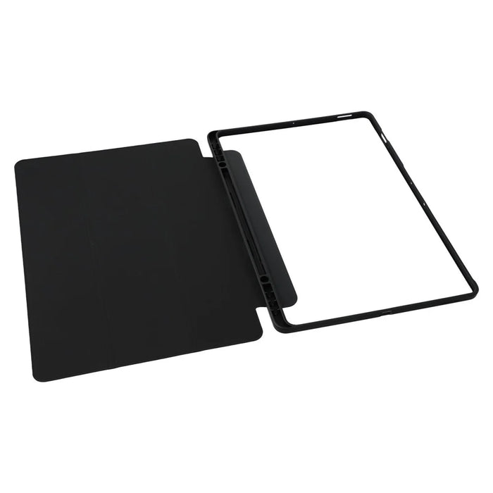 For Samsung Galaxy Tab S10 FE+ Case Skin-Touch Tri-Fold Stand PU Leather TPU Acrylic Clear Tablet Cover - Black - 4
