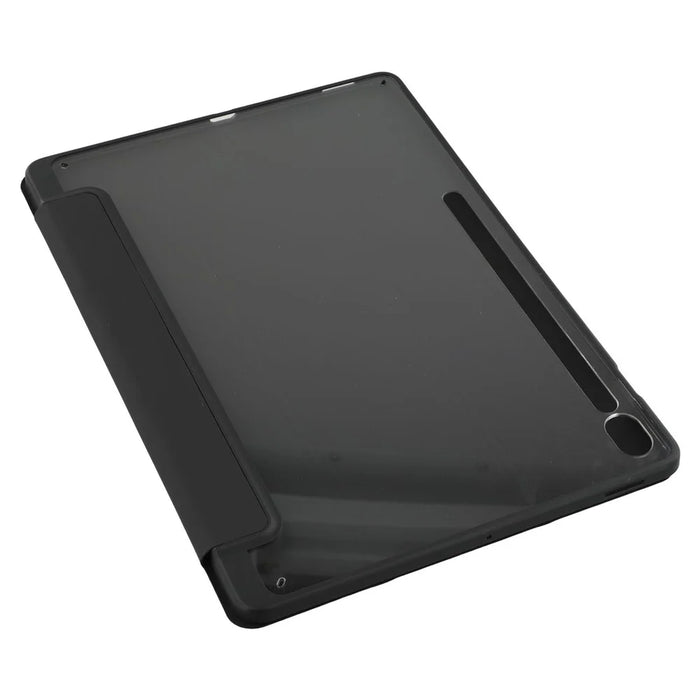 For Samsung Galaxy Tab S10 FE+ Case Skin-Touch Tri-Fold Stand PU Leather TPU Acrylic Clear Tablet Cover - Black - 7