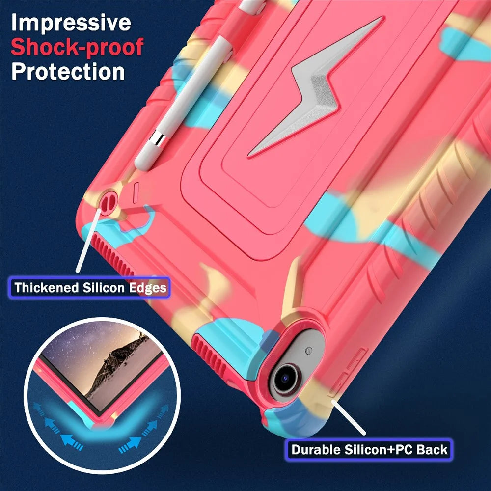 For iPad (2025) / 10.9 (2022) Case Kickstand PC + Silicone Tablet Cover with Shoulder Strap - Camouflage Rose + Rose - 6