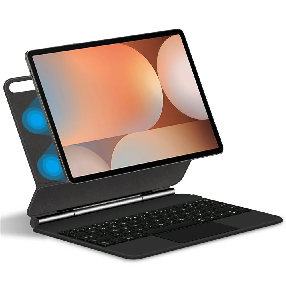 Tablet Case For Samsung Galaxy Tab S10+ / S9+ / S9 FE+ / S8+ / S7 FE Magnetic Floating Bluetooth-Compatible Keyboard + Leather Cover - Black - 1