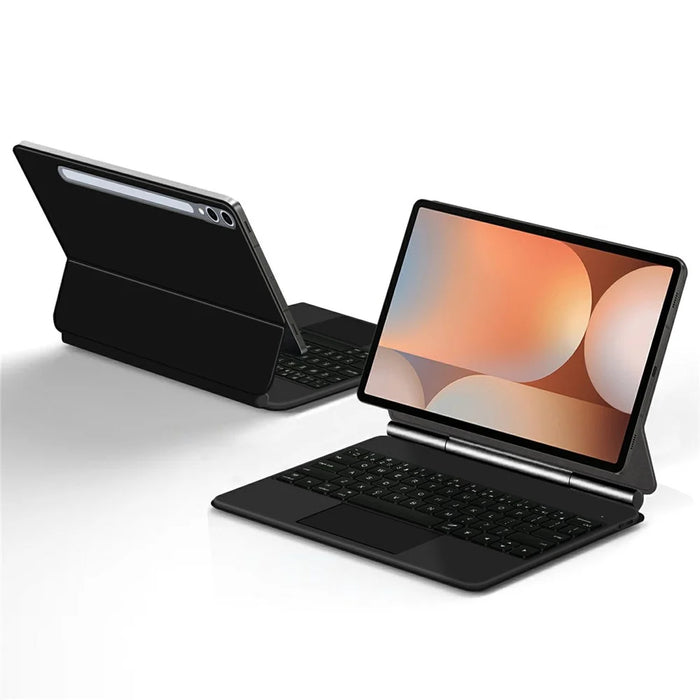 Tablet Case For Samsung Galaxy Tab S10+ / S9+ / S9 FE+ / S8+ / S7 FE Magnetic Floating Bluetooth-Compatible Keyboard + Leather Cover - Black - 4