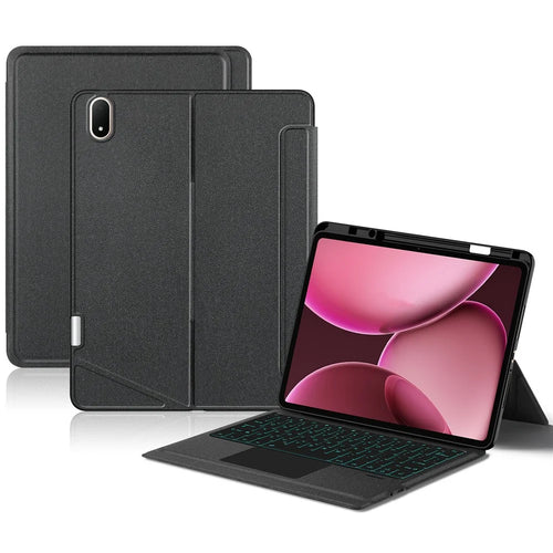 For Oppo Pad 4 Pro Leather Case + Bluetooth-Compatible Keyboard with Backlight Trackpad - 1