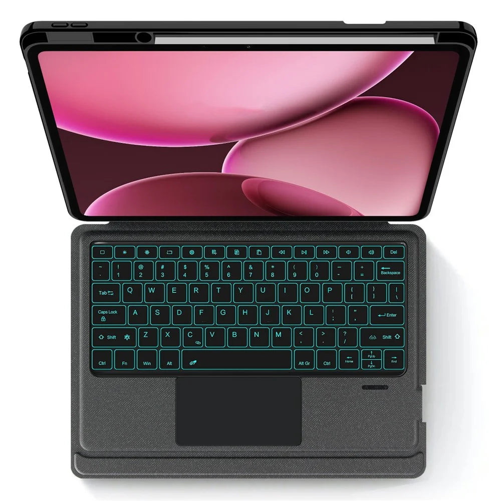 For Oppo Pad 4 Pro Leather Case + Bluetooth-Compatible Keyboard with Backlight Trackpad - 2