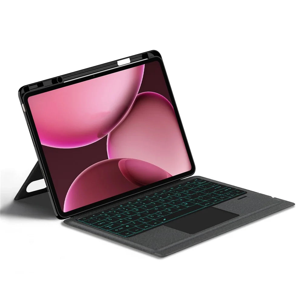 For Oppo Pad 4 Pro Leather Case + Bluetooth-Compatible Keyboard with Backlight Trackpad - 3