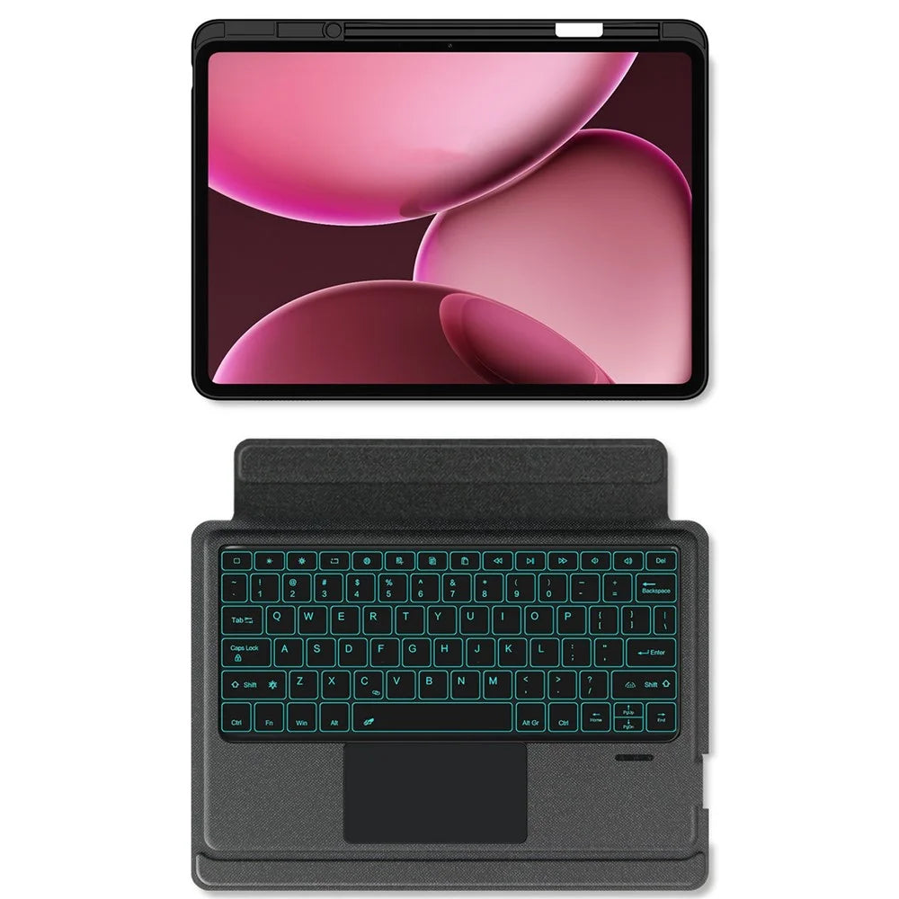 For Oppo Pad 4 Pro Leather Case + Bluetooth-Compatible Keyboard with Backlight Trackpad - 4