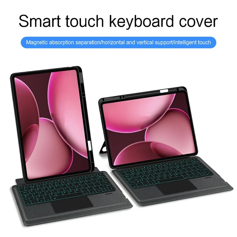 For Oppo Pad 4 Pro Leather Case + Bluetooth-Compatible Keyboard with Backlight Trackpad - 5