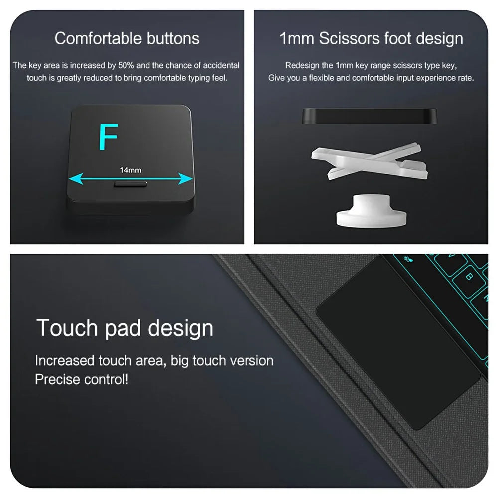 For Oppo Pad 4 Pro Leather Case + Bluetooth-Compatible Keyboard with Backlight Trackpad - 6