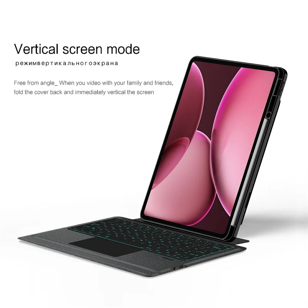 For Oppo Pad 4 Pro Leather Case + Bluetooth-Compatible Keyboard with Backlight Trackpad - 7
