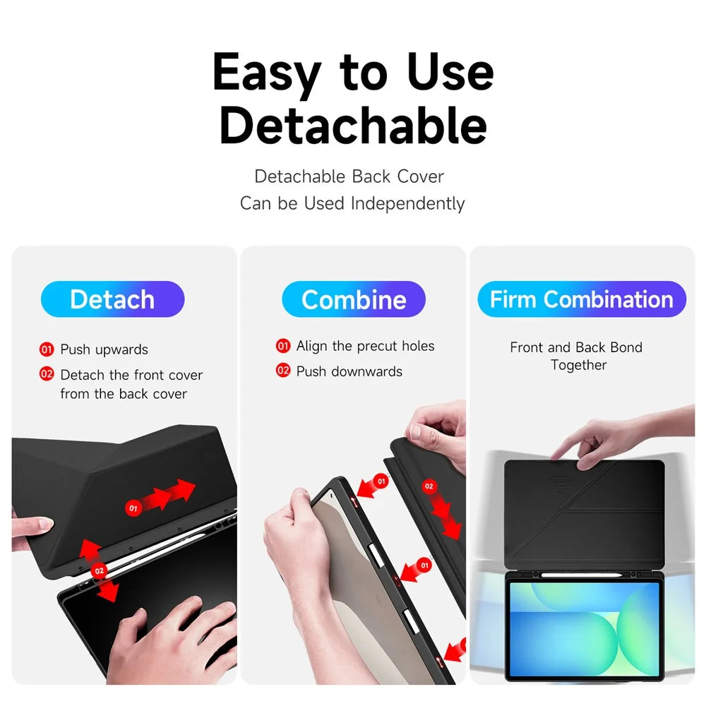 DUX DUCIS For Samsung Galaxy Tab S10 FE+ Case  Magi Series Detachable Origami Stand Leather+PC+TPU Clear Back Cover - Black - 3