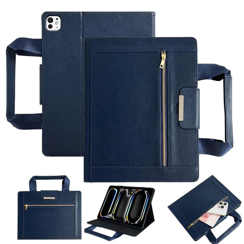 Tablet Case for iPad Pro 11 (2025) / 11 (2024) Auto Wake / Sleep Leather Cover with Handle / Zipper Pouch - Sapphire - 1