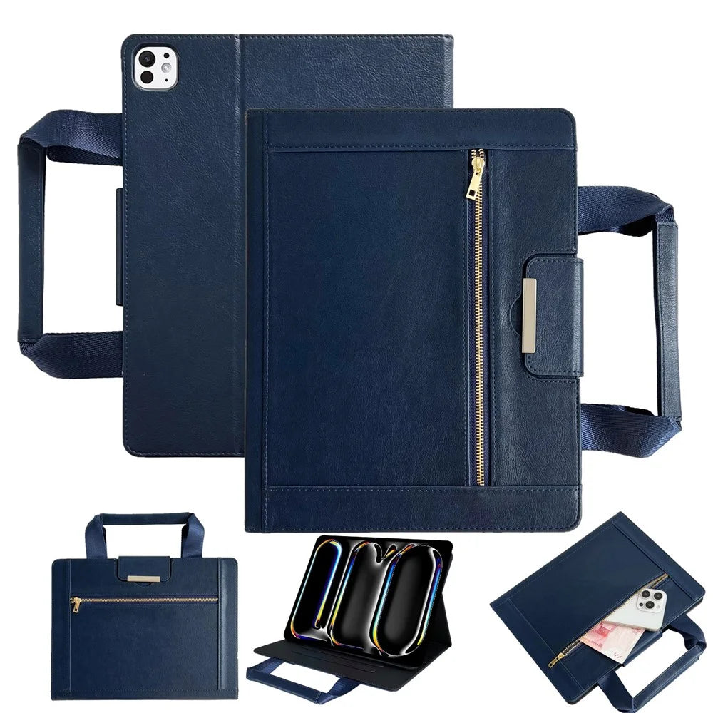 Tablet Case for iPad Pro 13 (2025) / 13 (2024) Auto Wake / Sleep Leather Cover with Handle / Zipper Pouch - Sapphire - 1