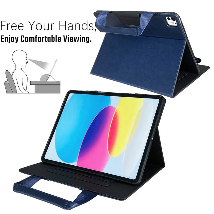 Tablet Case for iPad Pro 13 (2025) / 13 (2024) Auto Wake / Sleep Leather Cover with Handle / Zipper Pouch - Sapphire - 3
