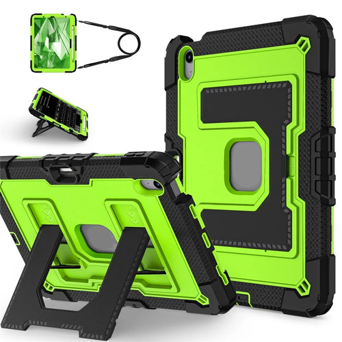 Tablet Case for iPad Air 11 (2026) / (2025) / (2024) / iPad Air (2022) / (2020) Anti Drop PC + Silicone Cover with Kickstand Strap - Black / Yellowgreen - 1