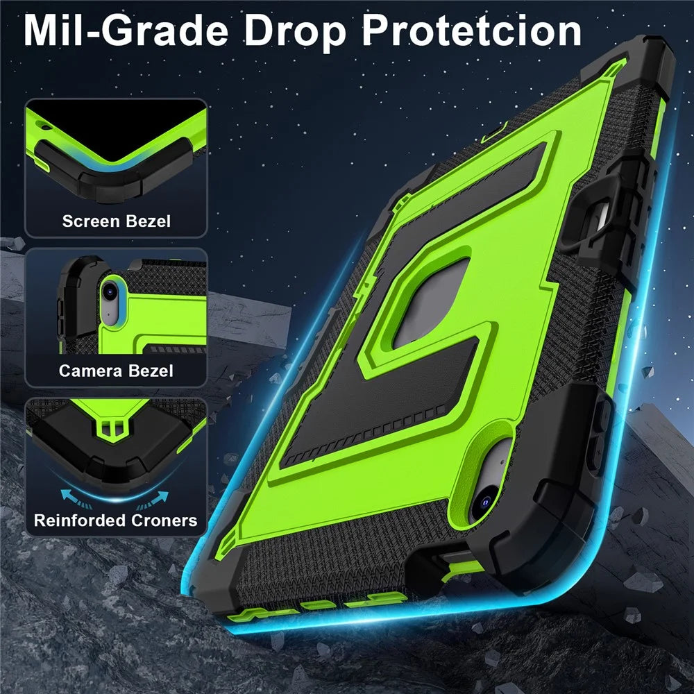 Tablet Case for iPad Air 11 (2026) / (2025) / (2024) / iPad Air (2022) / (2020) Anti Drop PC + Silicone Cover with Kickstand Strap - Black / Yellowgreen - 3