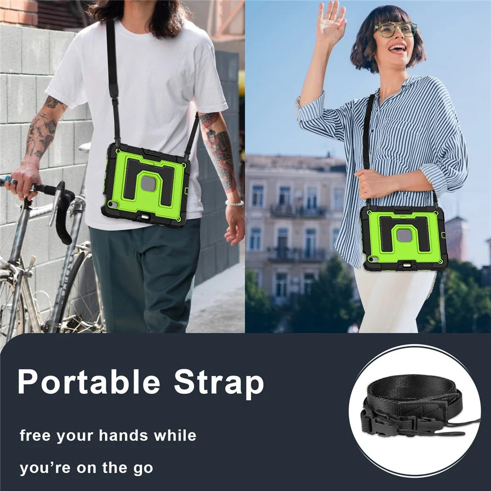 Tablet Case for iPad Air 11 (2026) / (2025) / (2024) / iPad Air (2022) / (2020) Anti Drop PC + Silicone Cover with Kickstand Strap - Black / Yellowgreen - 6