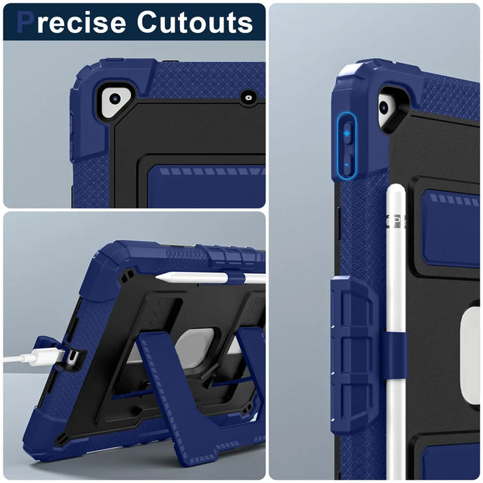 For iPad 10.2 (2021) / (2019) / (2020) Case with Kickstand Strap Anti Drop PC + Silicone Tablet Cover - Navy Blue / Black - 7