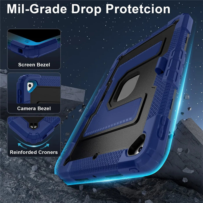 For iPad 10.2 (2021) / (2019) / (2020) Case with Kickstand Strap Anti Drop PC + Silicone Tablet Cover - Navy Blue / Black - 3
