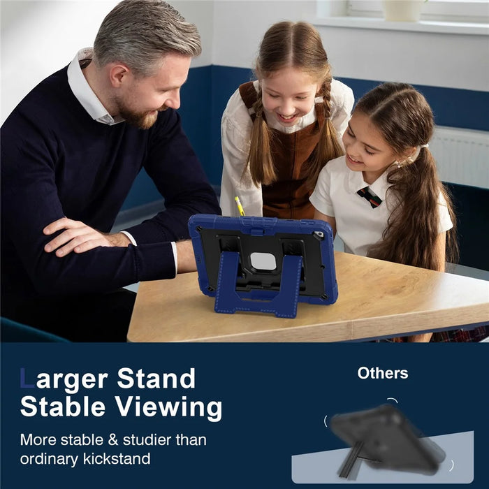 For iPad 10.2 (2021) / (2019) / (2020) Case with Kickstand Strap Anti Drop PC + Silicone Tablet Cover - Navy Blue / Black - 4