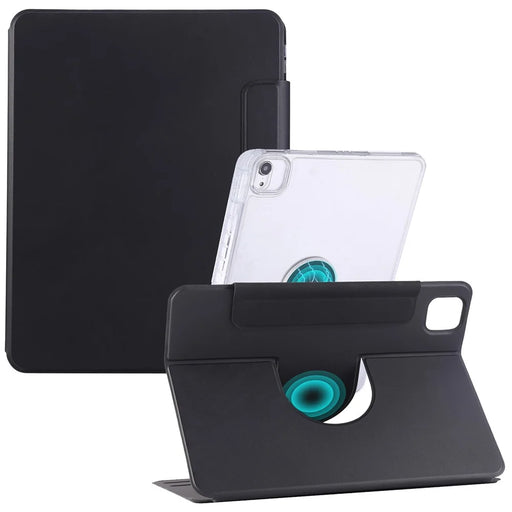 For iPad (2025)  /  10.9 (2022) Case Magnetic Detachable Rotating Stand Acrylic + Leather Tablet Cover - Black - 1
