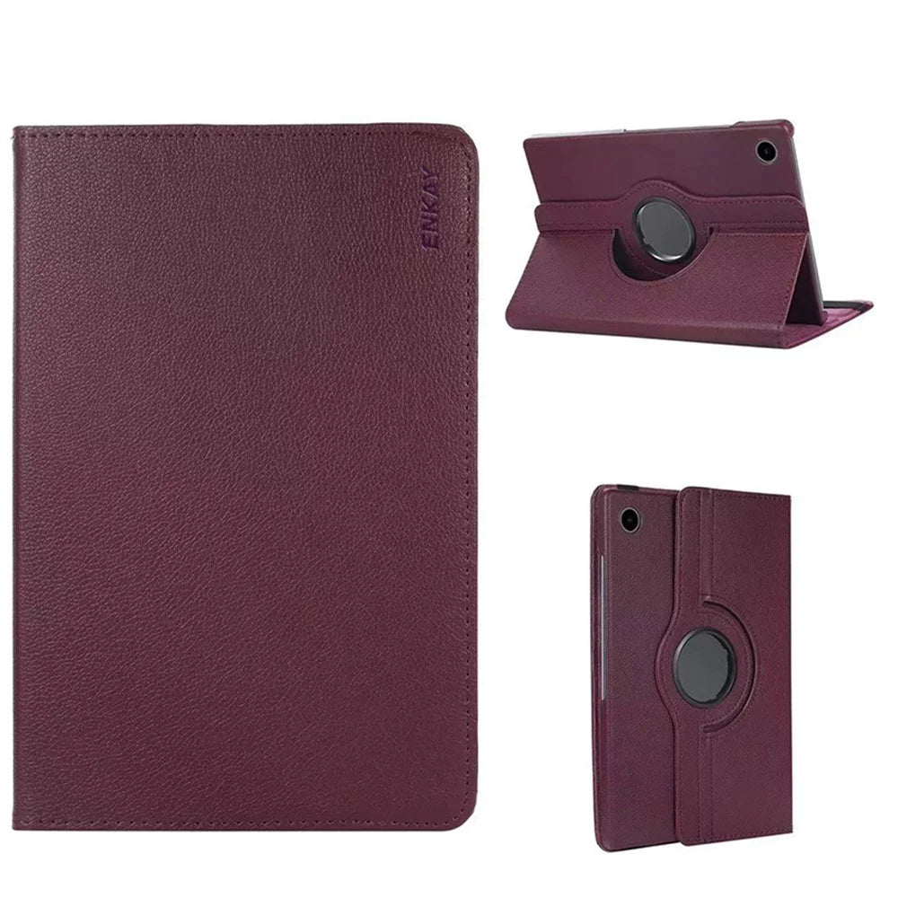 ENKAY HAT PRINCE For Samsung Galaxy Tab A9 Tablet Case   Litchi Texture PU Leather Cover Stand - Dark Purple - 1
