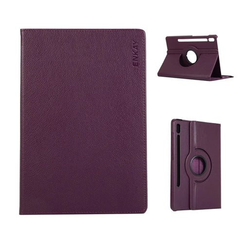 ENKAY HAT PRINCE For Samsung Galaxy Tab S9 FE+ / Galaxy Tab S9+ / Galaxy Tab S10+ Tablet Case   Litchi Texture PU Leather Cover Stand - Dark Purple - 1