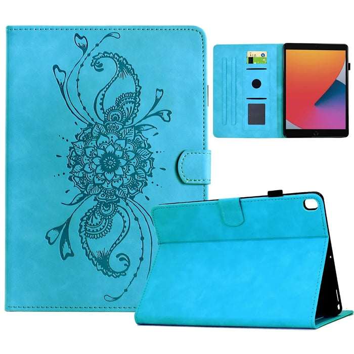 Tablet Case for iPad 10.2 (2021) / (2019) / (2020) / Air 10.5 inch (2019 / Pro 10.5-inch (2017) Mandala Imprinted Leather Cover with Card Slots - Sky Blue - 1