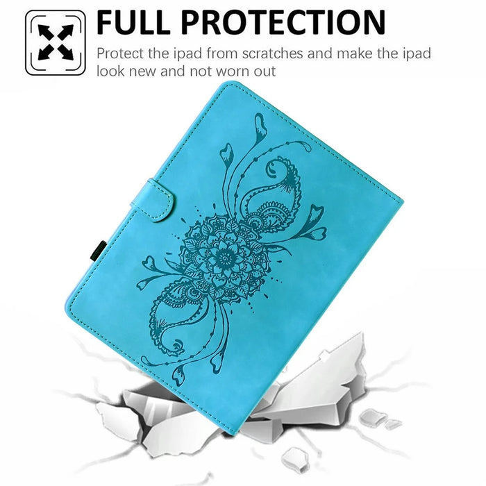Tablet Case for iPad 10.2 (2021) / (2019) / (2020) / Air 10.5 inch (2019 / Pro 10.5-inch (2017) Mandala Imprinted Leather Cover with Card Slots - Sky Blue - 4
