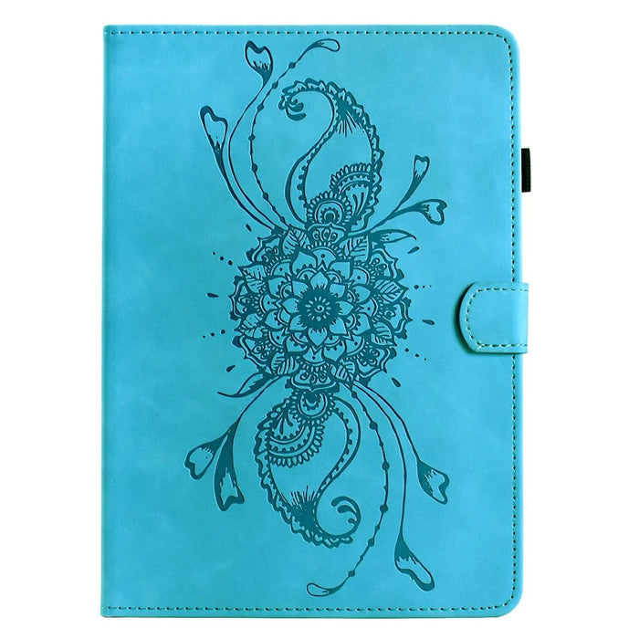 Tablet Case for iPad 10.2 (2021) / (2019) / (2020) / Air 10.5 inch (2019 / Pro 10.5-inch (2017) Mandala Imprinted Leather Cover with Card Slots - Sky Blue - 6