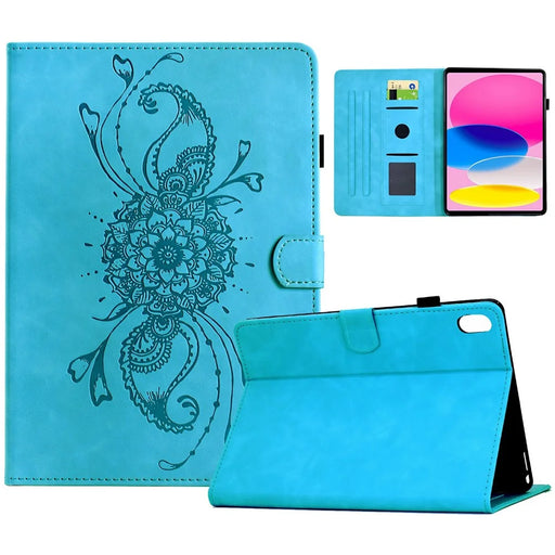 For iPad (2025) / 10.9 (2022) Case Mandala Imprinted Leather Tablet Cover with Card Slots - Sky Blue - 1