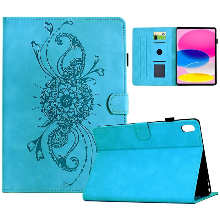 For iPad (2025) / 10.9 (2022) Case Mandala Imprinted Leather Tablet Cover with Card Slots - Sky Blue - 1