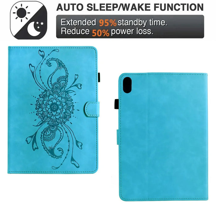 For iPad (2025) / 10.9 (2022) Case Mandala Imprinted Leather Tablet Cover with Card Slots - Sky Blue - 5