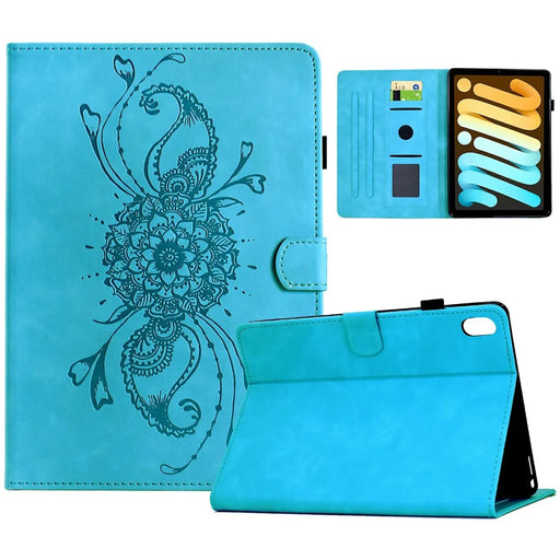 For iPad mini (2024) / (2021) Case Mandala Imprinted Leather Tablet Cover with Card Slots - Sky Blue - 1