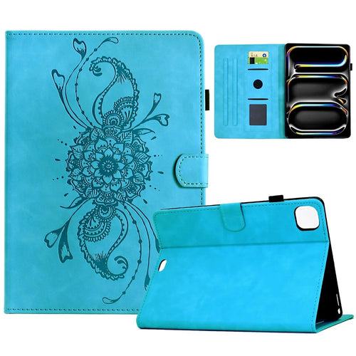 For iPad Pro 11 (2025) / (2024) Case Mandala Imprinted Leather Tablet Cover with Card Slots - Sky Blue - 1