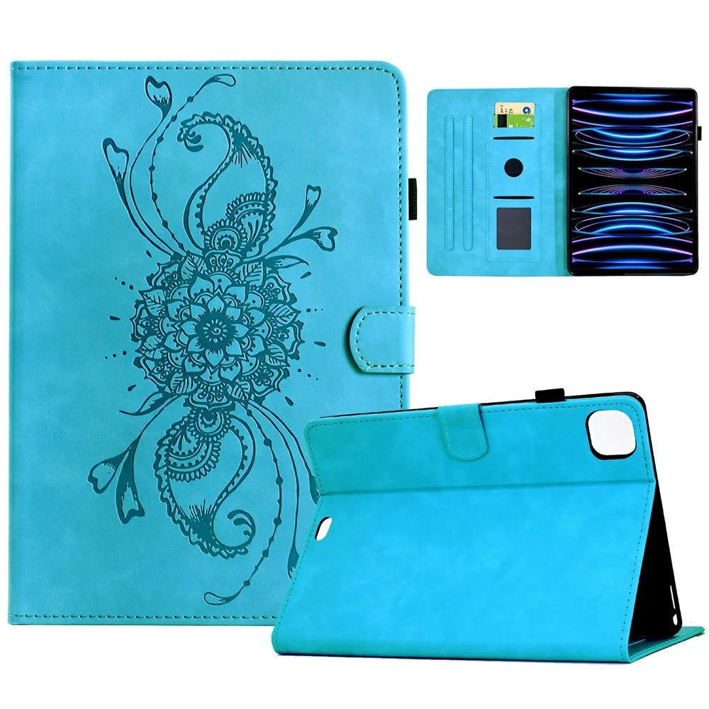 Leather Case For iPad Air 11 (2026) / (2025) / (2024) / Air (2022) / (2020) / Pro 11 (2022) / (2021) / (2020) / (2018) Mandala Tablet Cover with Card Slots - Sky Blue - 1