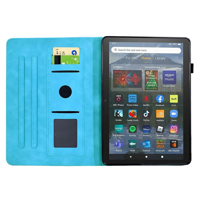 For Amazon Fire 7 (2022) Case Mandala Imprinted Leather Tablet Cover with Card Slots - Sky Blue - 2