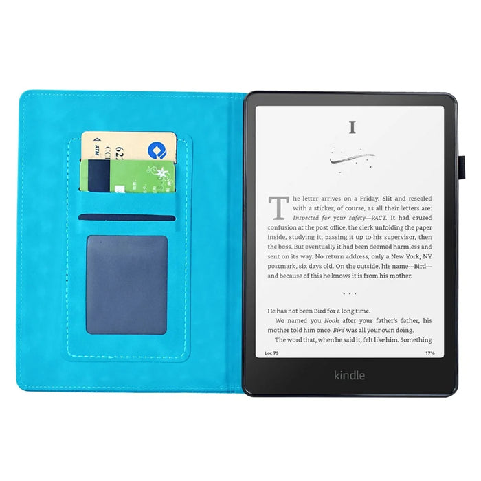 For Amazon Kindle Paperwhite 6 (2024) Case Mandala Imprinted Leather Tablet Cover with Card Slots - Sky Blue - 2
