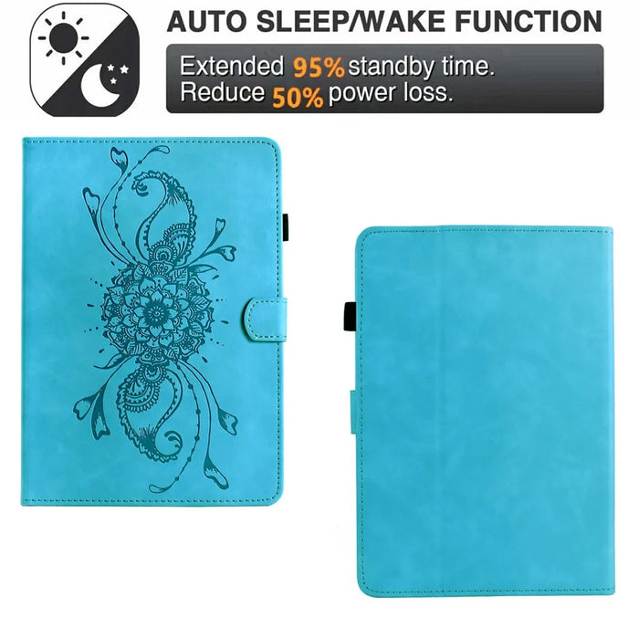For Amazon Kindle Paperwhite 6 (2024) Case Mandala Imprinted Leather Tablet Cover with Card Slots - Sky Blue - 5