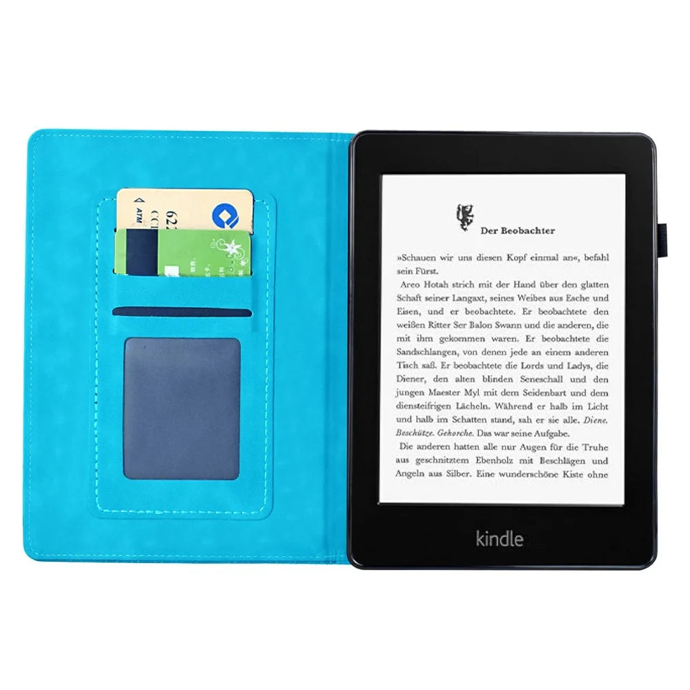 For Amazon Kindle Paperwhite 5 (2021) Case Mandala Imprinted Leather Tablet Cover with Card Slots - Sky Blue - 2