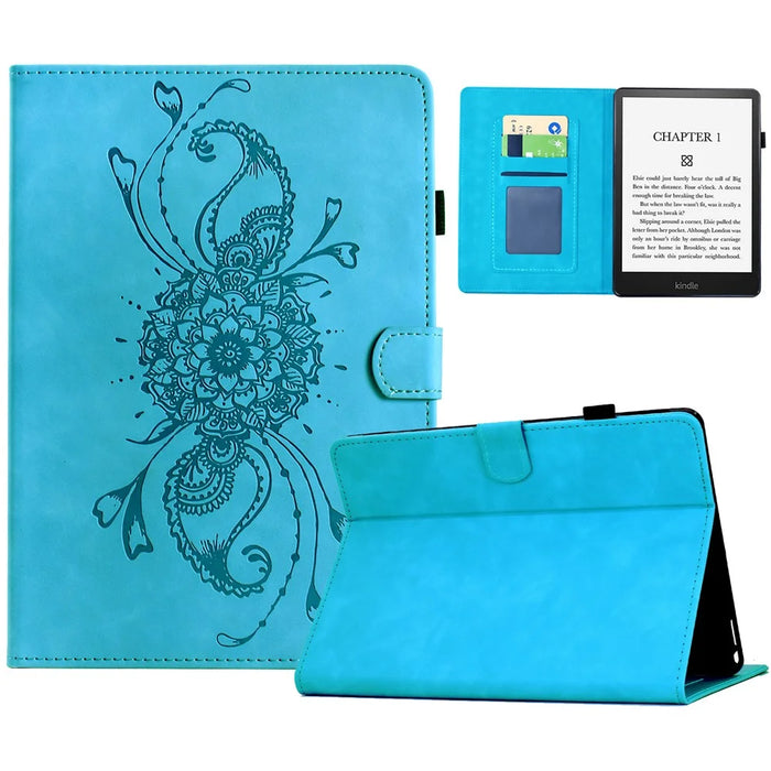 Leather Case For Amazon Kindle Paperwhite 4 (2018) / 3 (2015) / 2 (2015) / Paperwhite (2015) Mandala Imprinted Tablet Cover with Card Slots - Sky Blue - 1