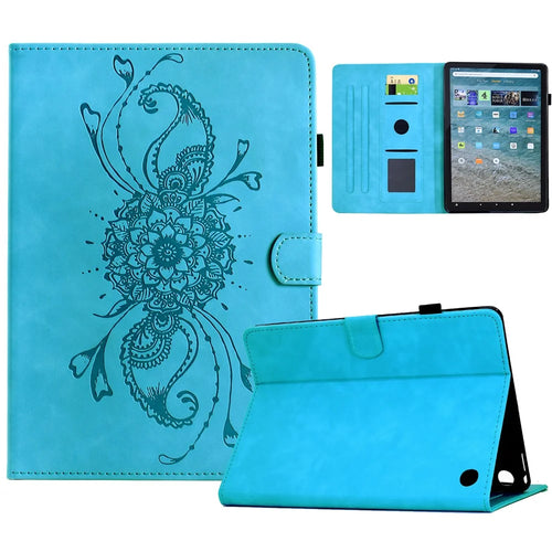 For Amazon Kindle Fire Max 11 2023 Case Mandala Imprinted Leather Tablet Cover with Card Slots - Sky Blue - 1