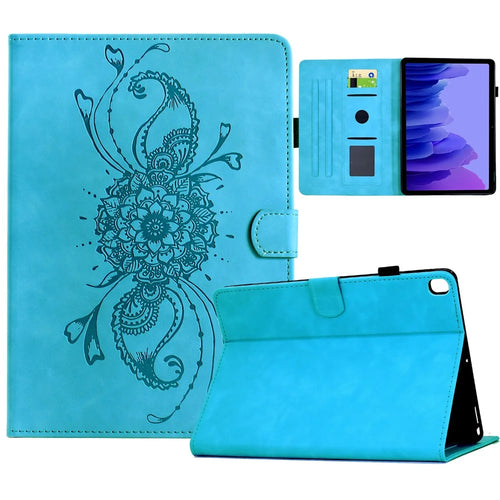 For Samsung Galaxy Tab A7 10.4 (2020) T500 / T505 Case Mandala Imprinted Leather Tablet Cover with Card Slots - Sky Blue - 1