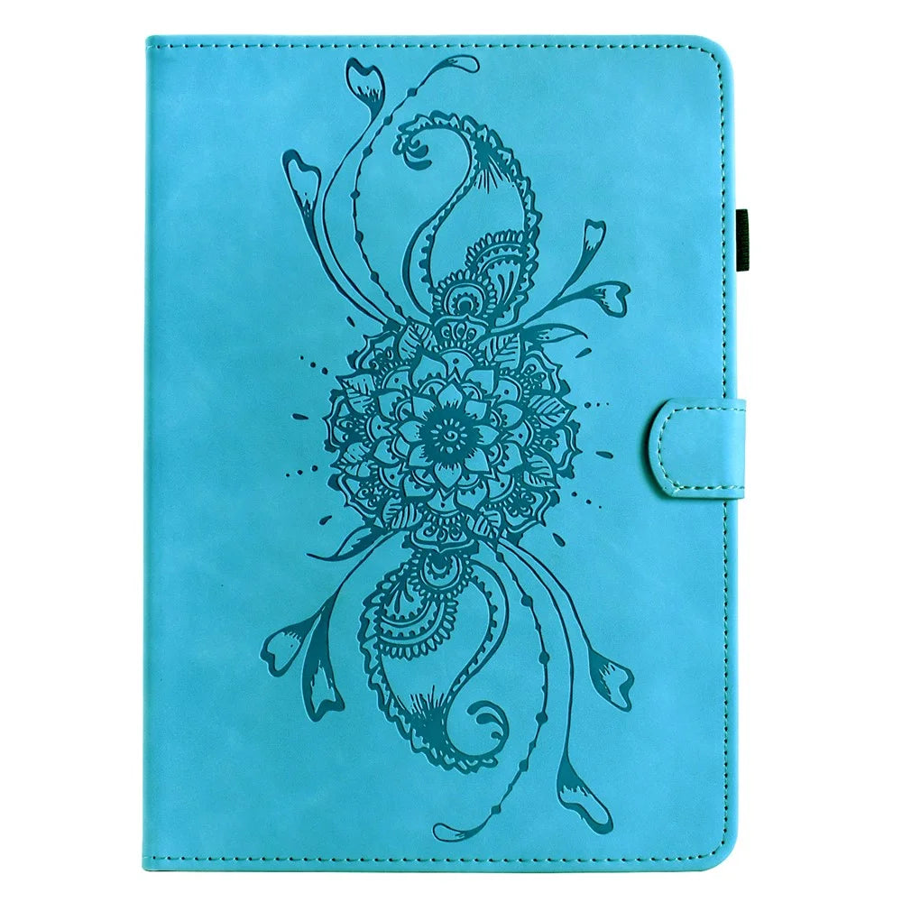 For Samsung Galaxy Tab A9+ Case Mandala Imprinted Leather Tablet Cover with Card Slots - Sky Blue - 6