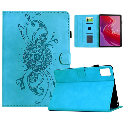 For Lenovo Tab M11 / Xiaoxin Pad 11 2024 Case Mandala Imprinted Leather Tablet Cover with Card Slots - Sky Blue - 1