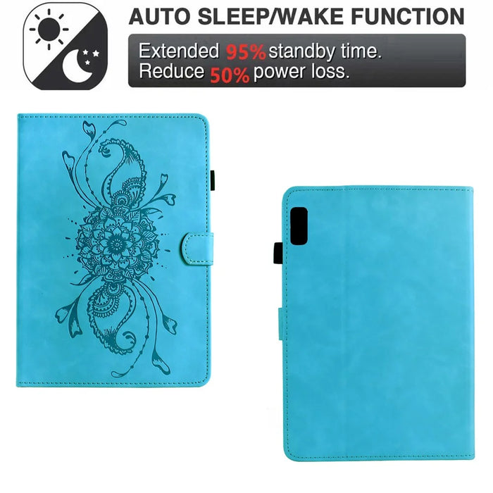 For Lenovo Tab M9 TB-310FU Case Mandala Imprinted Leather Tablet Cover with Card Slots - Sky Blue - 5