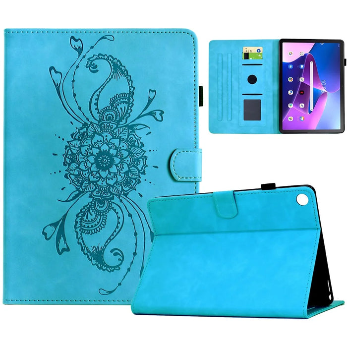 For Lenovo Tab M10 (Gen 3) Case Mandala Imprinted Leather Tablet Cover with Card Slots - Sky Blue - 1