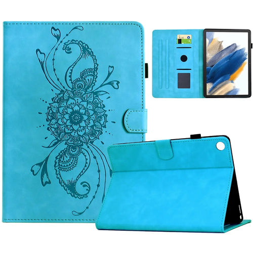 For Samsung Galaxy Tab A8 10.5 (2021) X200 / X205 Case Mandala Imprinted Leather Tablet Cover with Card Slots - Sky Blue - 1